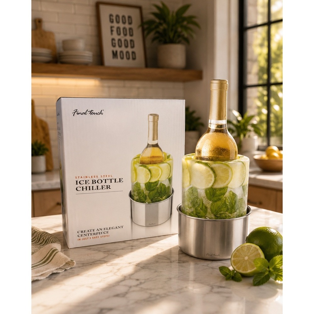 Final Touch Ice Bottle Chiller Stainless Steel Decorative Centerpiece Mold NWT